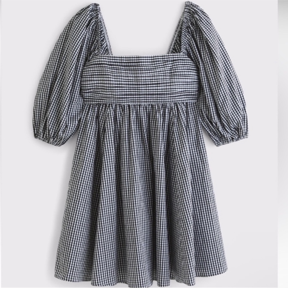 Abercrombie & Fitch Black and White Gingham Puff-Sleeve Dress